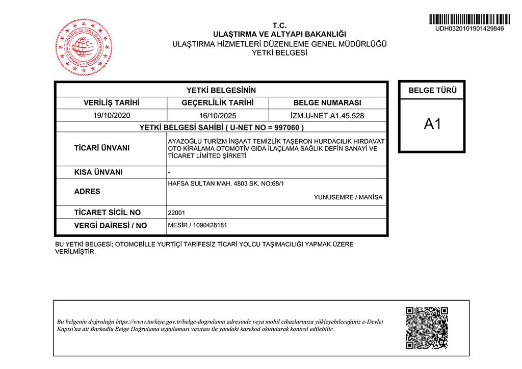 A1 Yetki-Belgesi